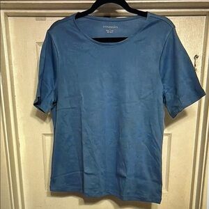 Appleseeds Womens Large Tee Coastal Cotton Short Sleeve Jewel neck Blue Tagless